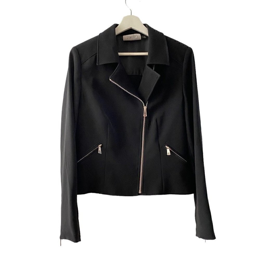 Carlisle Womens Zip Up Collared Black Blazer Jacket Career Professional Size 8